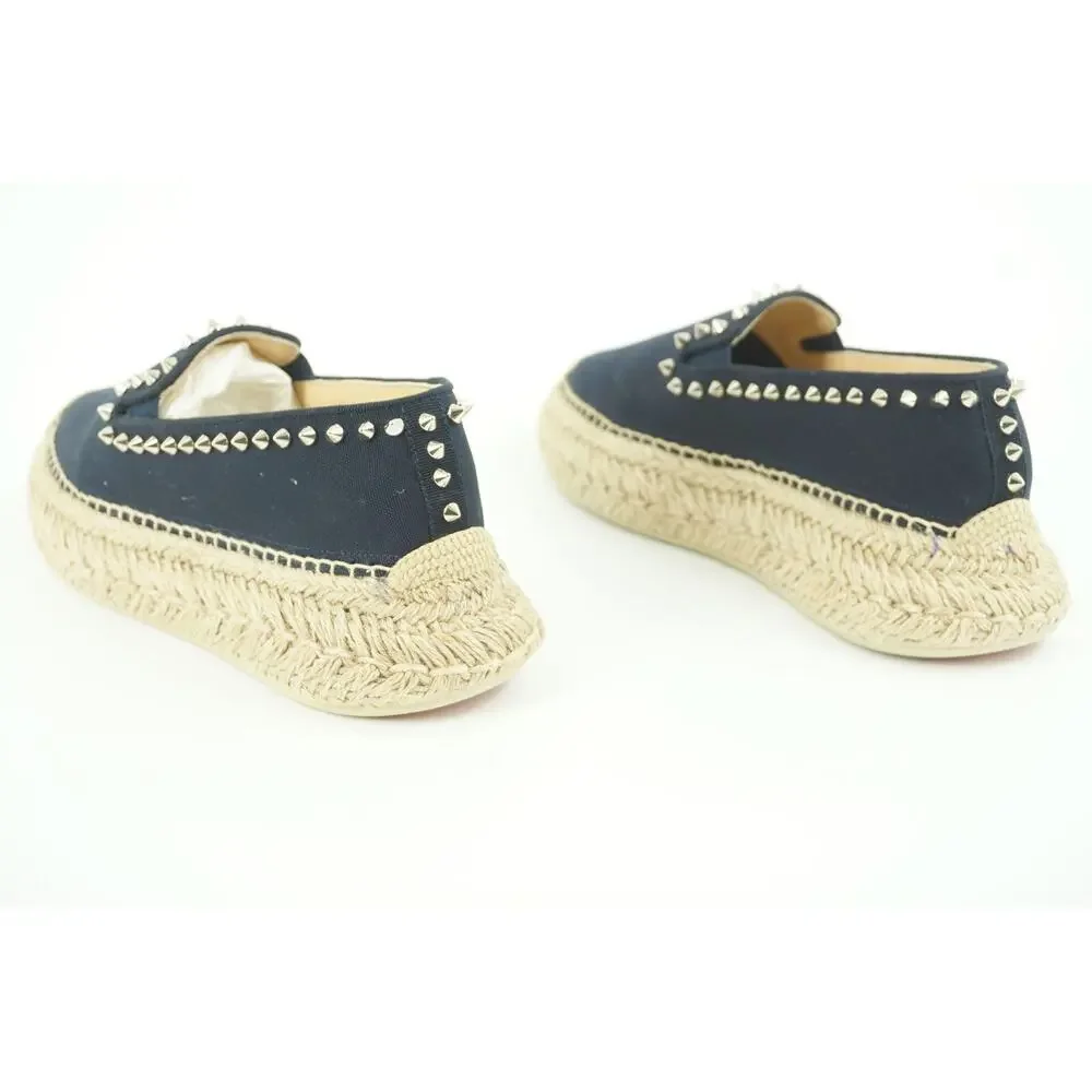 Christian Louboutin Espaboat Navy Canvas Spiked Espadrille Flat SZ 37 NIB